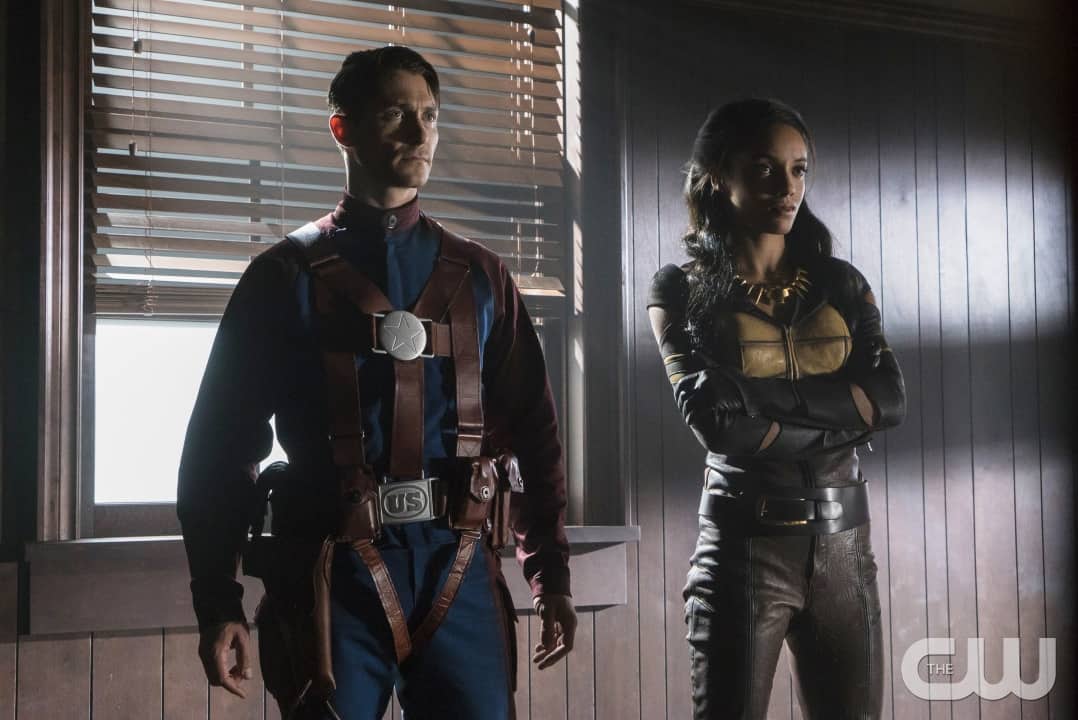 DC's Legends of Tomorrow --"The Justice Society of America"-- Image LGN202b_0061.jpg -- Pictured (L-R): Matthew MacCaull as Commander Steel and Maisie Richardson- Sellers as Amaya Jiwe/Vixen -- Photo: Katie Yu/The CW -- ÃƒÂ‚Ã‚Â© 2016 The CW Network, LLC. All Rights Reserved.