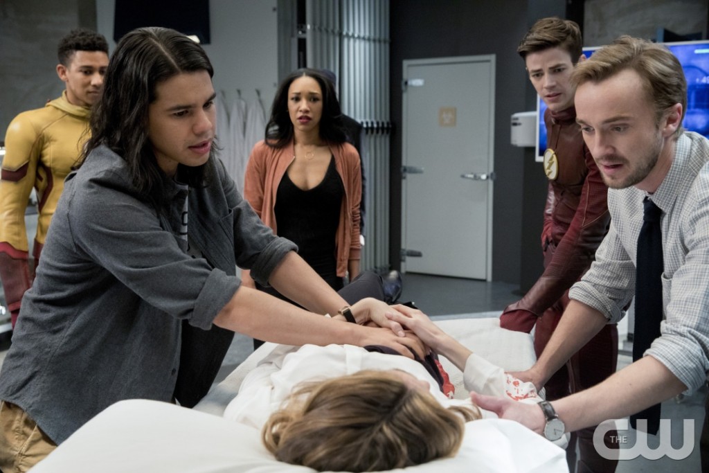 The Flash -- "Abra Kadabra" -- FLA318c_0117b.jpg -- Pictured (L-R): Keiynan Lonsdale as Wally West, Carlos Valdes as Cisco Ramon, Candice Patton as Iris West, Danielle Panabaker as Caitlin Snow, Grant Gustin as Barry Allen and Tom Felton as Julian Albert -- Photo: Jack Rowand/The CW -- ÃƒÂ‚Ã‚Â© 2017 The CW Network, LLC. All rights reserved.